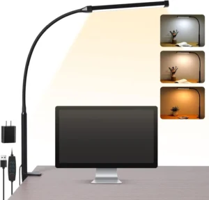 Flexible LED Desk Lamp With Clamp, 3 Modes & 10 Brightness, Eye-Caring Light For Home Office