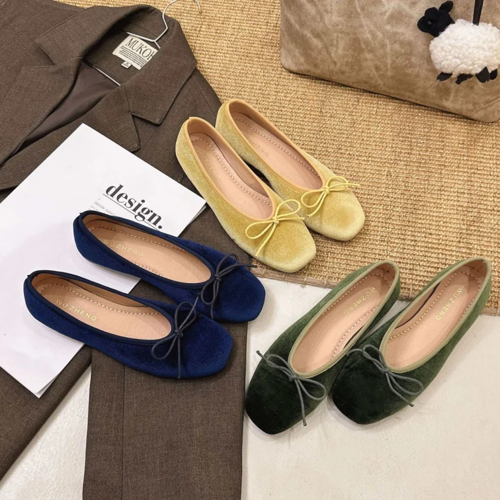 French-style high-end velvet ballet flats women, spring autumn,with