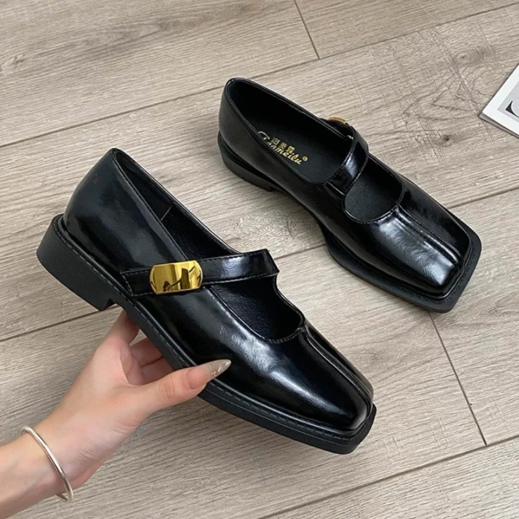 French Style Square Toe Low Heel Shoes Women