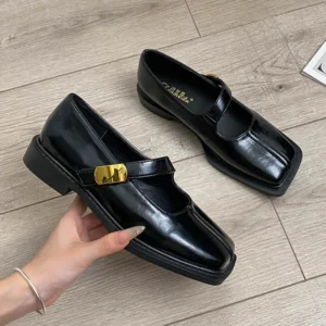 French Style Square Toe Low Heel Shoes Women