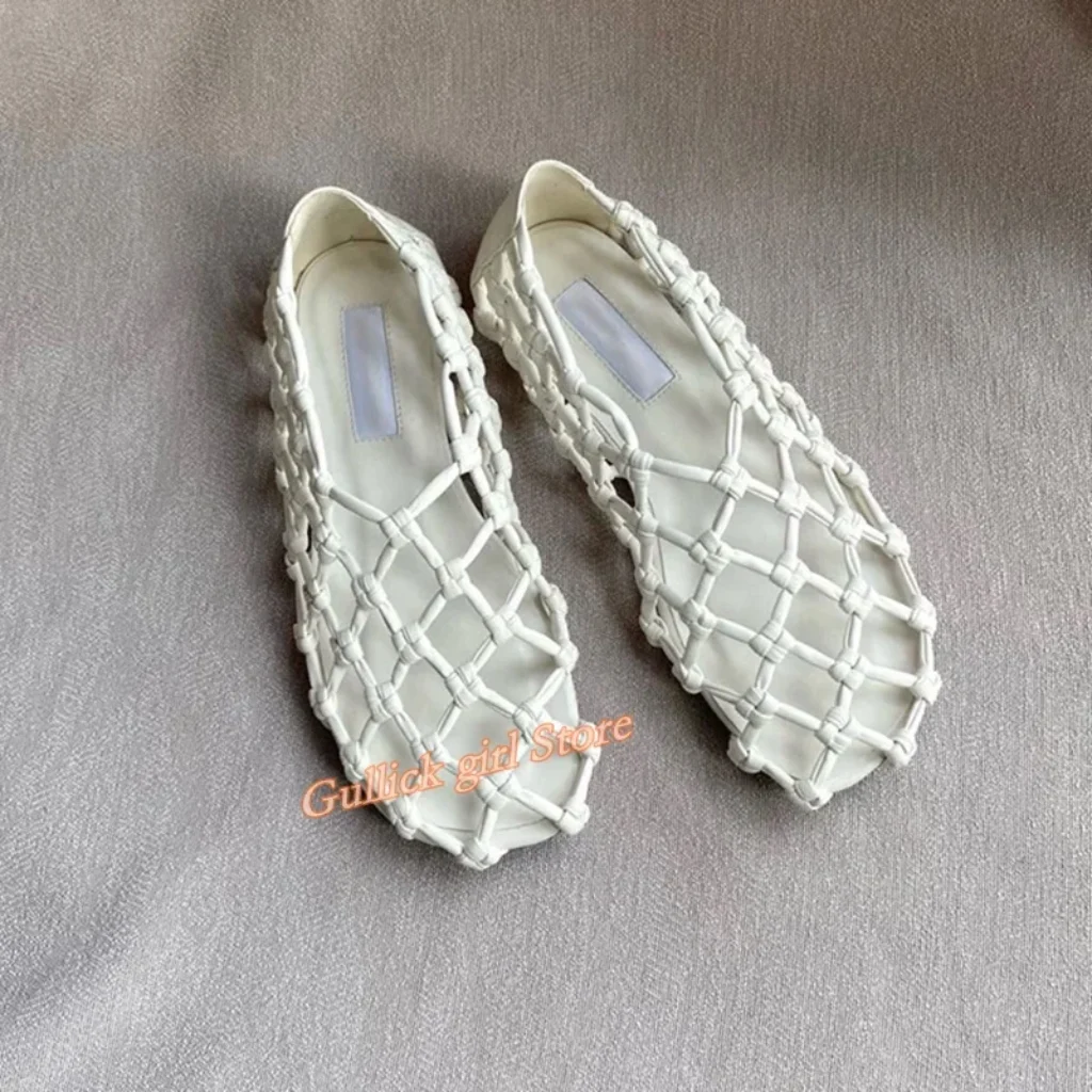French Woven Mesh Hollow flat Sandals Bottomed Round