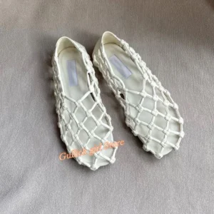 French Woven Mesh Hollow flat Sandals Bottomed Round