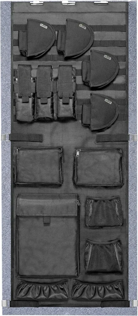 Gun Safe Door Organizer, Molle Panel with Pistol Holders & Mag Pouch, Fits 18.5-25″ Wide, 18Wx46.5H