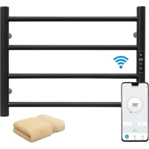 KEG Smart WiFi Towel Warmer Wall Mounted with Built-in Timer and Temperature Adjust Control, 4 Bars Electric Stainless Steel Hea