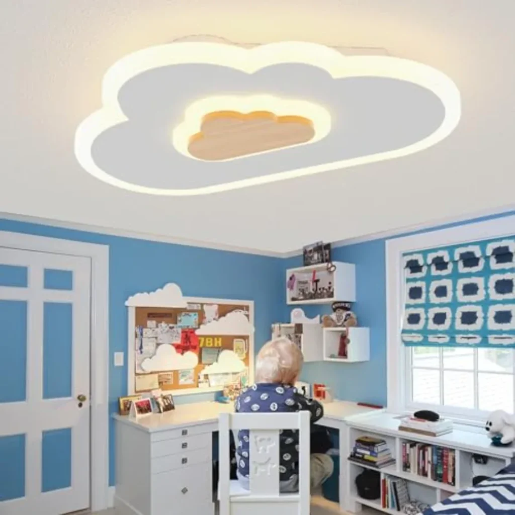 LED Ceiling Light Fixture Dimmable Cloud Lights for Ceiling with Remote Control 20W Creative Wooden Bedroom Ceiling Lamp for Ro