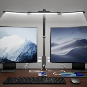 LED Desk Lamp with Power Strip, 6 Outlets & USB Ports, Adjustable Clamp Light with Dimming & Color Control
