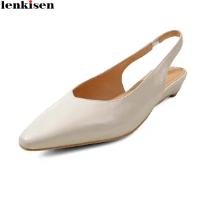 Lenkisen 2026cow Leather Slingback Low Heels Summer Shoes