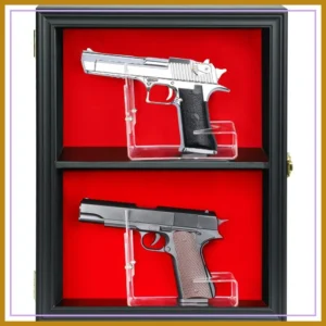 Lockable Wall Mount Gun Display Case for 2 Pistols, UV Protection Acrylic Door, Black Felt Interior
