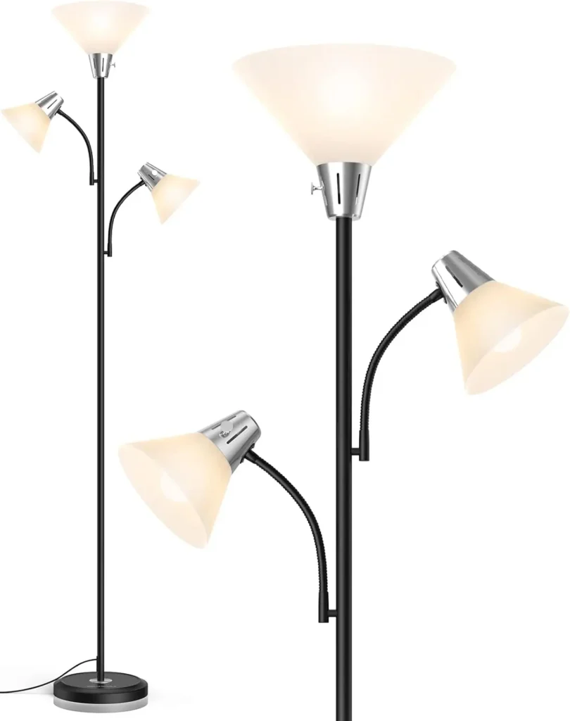 Modern Floor Lamp with 3 Adjustable Reading Lights, Energy-Saving LED, Stable Base for Living Room, Bedroom, Office