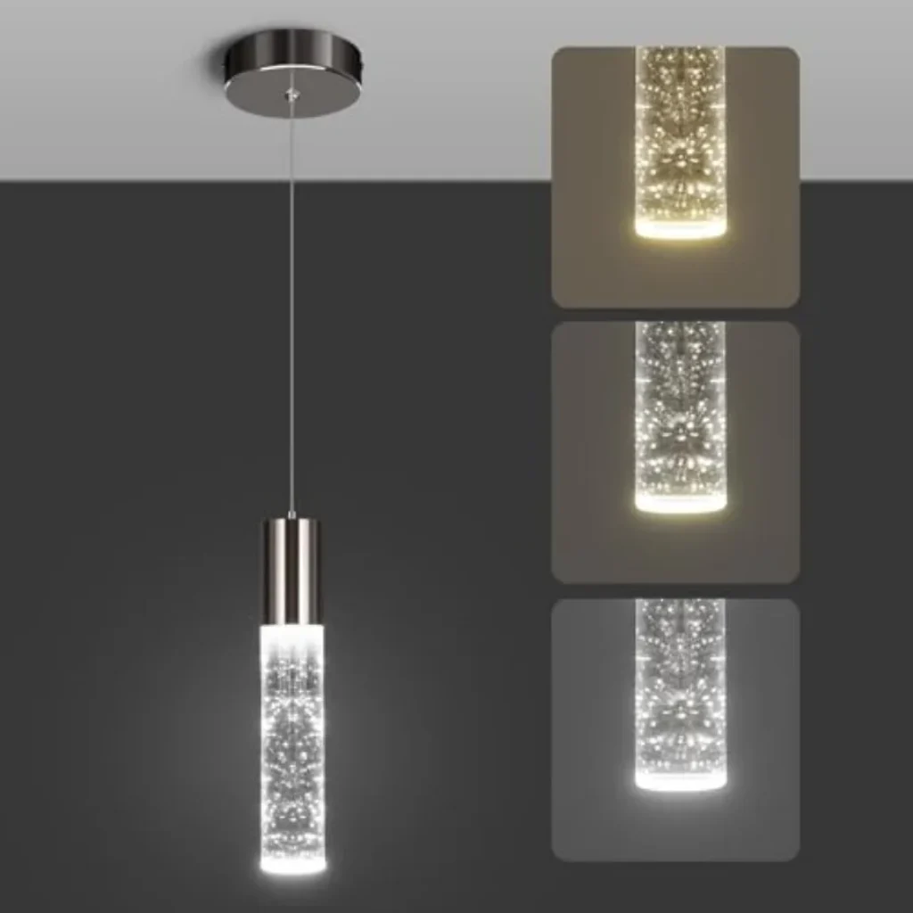 Modern Pendant Light, 3Color LED Bubble Crystal Island