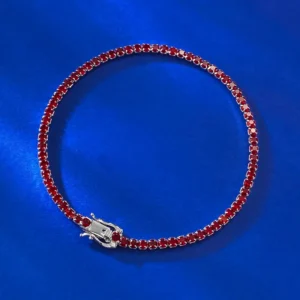 New S925 Silver Moissanite Bracelet Women’s European and American Pigeon Blood Red Tennis Chain Single Row Diamond Full Bracelet
