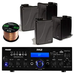 Outdoor Bluetooth radio amplifier bundle waterproof speakers, black,