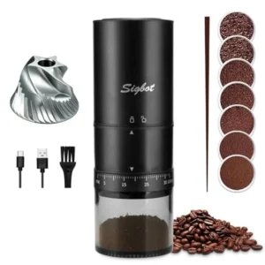 Portable Electric Coffee Grinder – 38 Grind Settings, Conical Burr and Black Stainless Steel Body, Rechargeable Mill for Espres