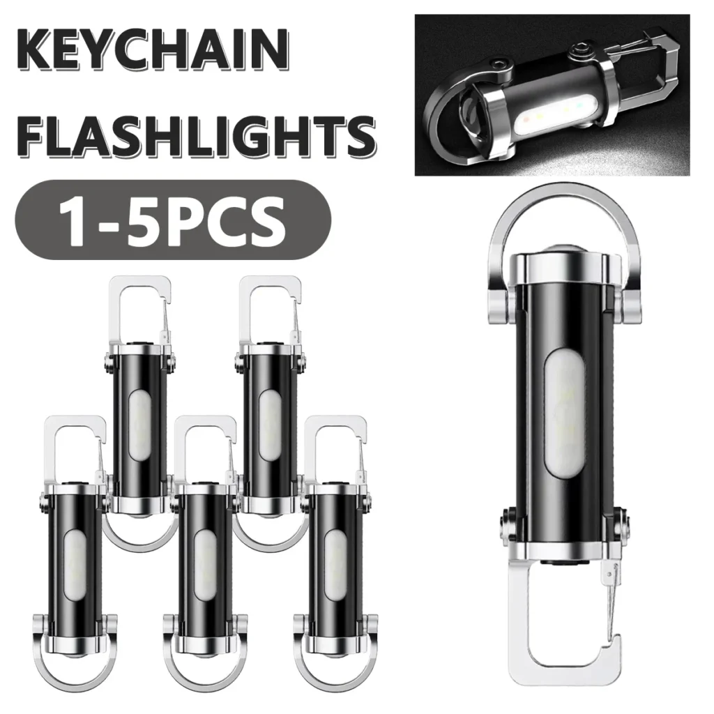 Powerful EDC LED Flashlight Keychain Rechargeable Hanging Portable Flashlights Waterproof Keyring Camping Walking Pocket Lamp