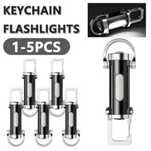 Powerful EDC LED Flashlight Keychain Rechargeable Hanging Portable Flashlights Waterproof Keyring Camping Walking Pocket Lamp