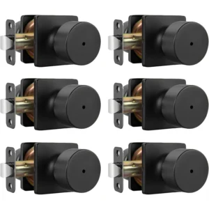 Privacy Bedroom Door Knobs with Lock, Matte Black Interior Door Knobs 6 Pack, Adjustable Latch for Bathroom
