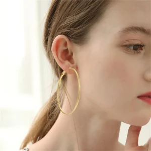 Punk Fashion Simple Smooth Big Circle Creole Hoop Earring Gold Color Stainless Steel Round Earrings For Women Jewelry Gift 2025