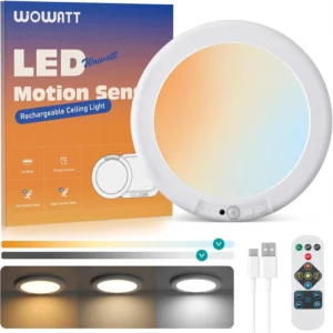 Rechargeable Ceiling Light with Remote, 3 Color Temperatures Dimmable Timing Wireless Overhead Light for Closet Shower Living