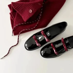 Retro British Style Mary Jane Women’s Round Toe Chunky Heel Single Shoes with Bow Tie Comfortable Leather Loafers for Autumn Win