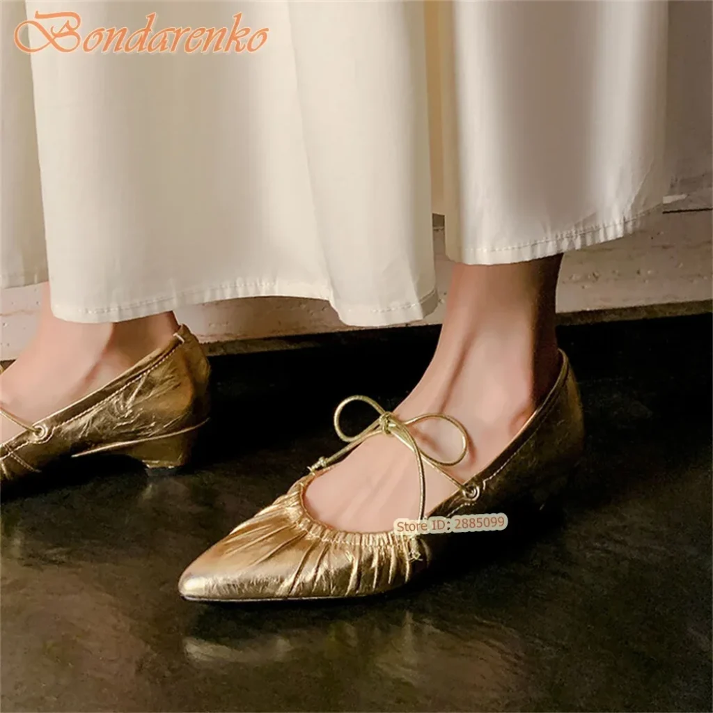 Retro Pleated Pumps Women Sexy Shoes Lace Up