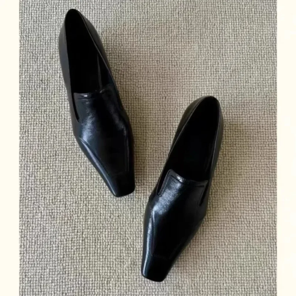 Retro Square Toe Deep Mouth Slip-on Low Heel