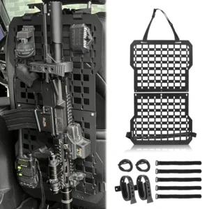 Rigid Molle Panel for Vehicle Seat Back Truck Mount Organizer with Gun Rack Hook Loop Fasteners Elastic Rope Storage Black