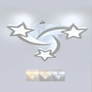 room Ceiling Light, 3 Light Mode 3000K/4500K/6000K White Acrylic Close to Ceiling Light Fixtures, Stars Cartoon Flush Mount Cei