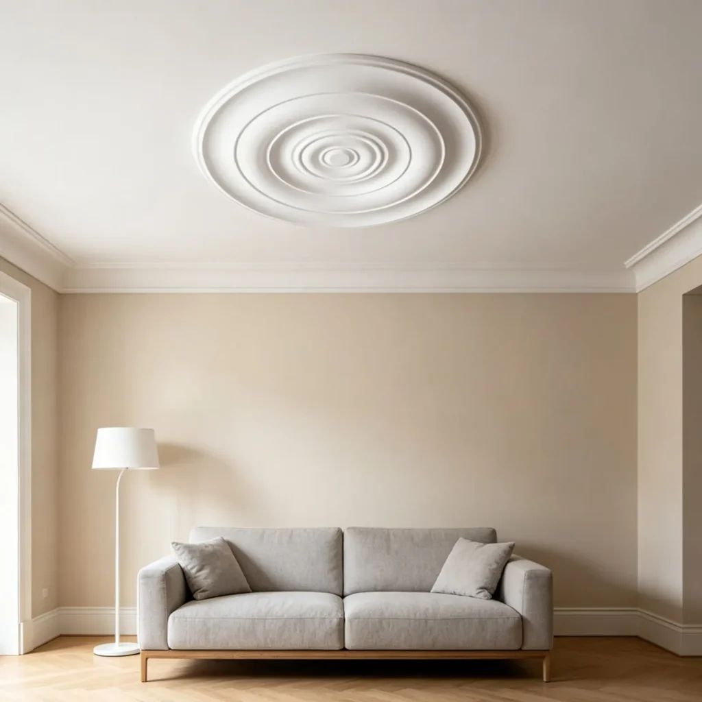Round Ceiling Medallion European Design PU Ceiling Ornament Light Fixture Cover Plate Moisture-Proof Interior Decor Polished