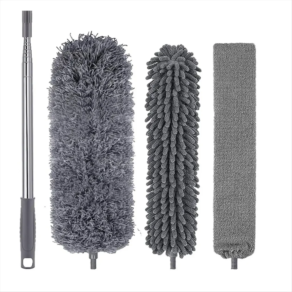 SAF 4Pcs Microfiber Duster Kit with Extension Pole 30-110 Inches for High Ceiling for Cleaning Cobweb, Blinds, Furniture,Car