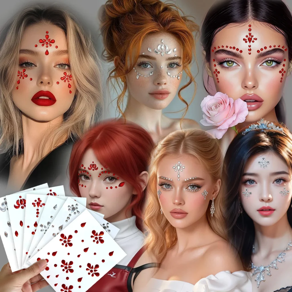 Self Adhesive Pearl Forehead Decal Rhinestone Ancient Makeup Dot Sticker DIY Traditional Flower for Bridal Stage Glamour