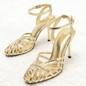 Sexy Gold Hollow Narrow Band High Heel Sandal