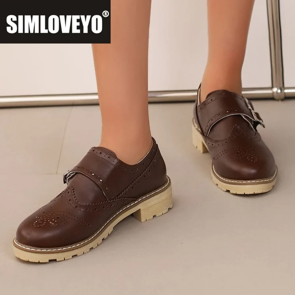 SIMLOVEYO Women Fashion Pumps Round Toe Chunky Heels