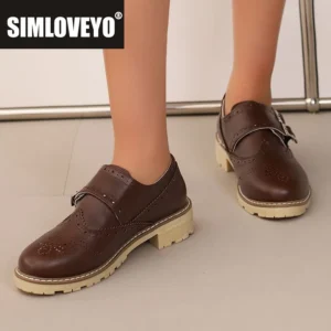 SIMLOVEYO Women Fashion Pumps Round Toe Chunky Heels