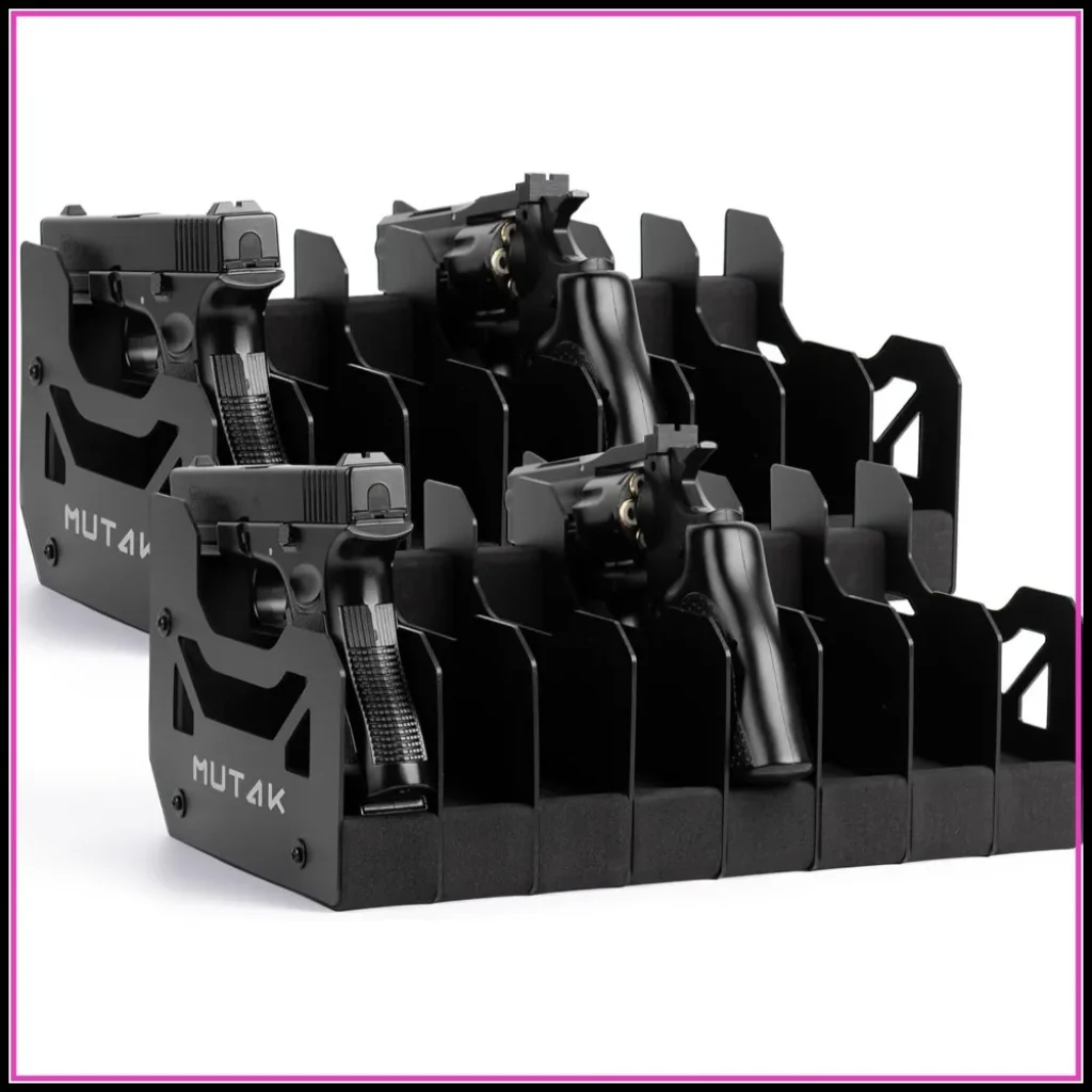 Soft Foam Pistol Rack for Gun Safe, Handgun Stand Organizer, Adjustable Slots, Anti-Scratch, Magnetic Base, 16 Slots