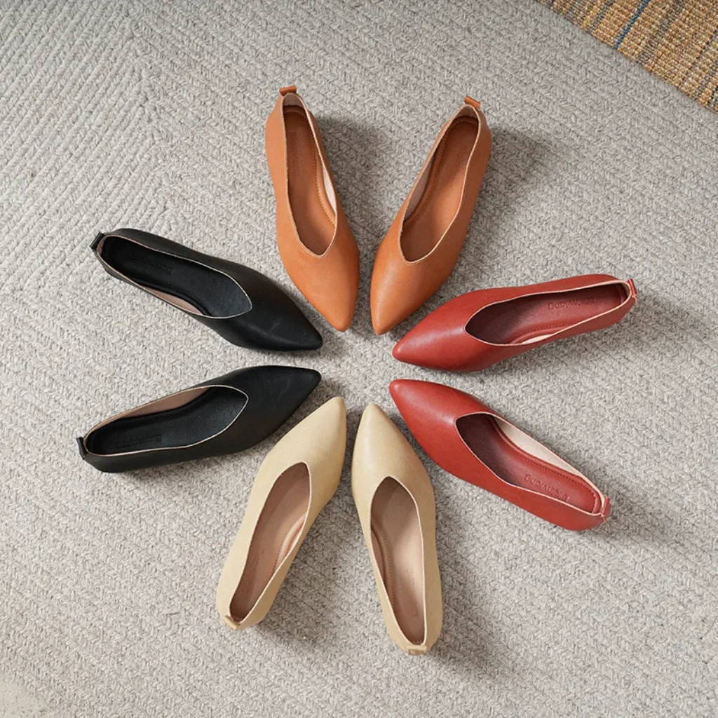 Spring Autumn Fashion Square Head Soft Leather Work