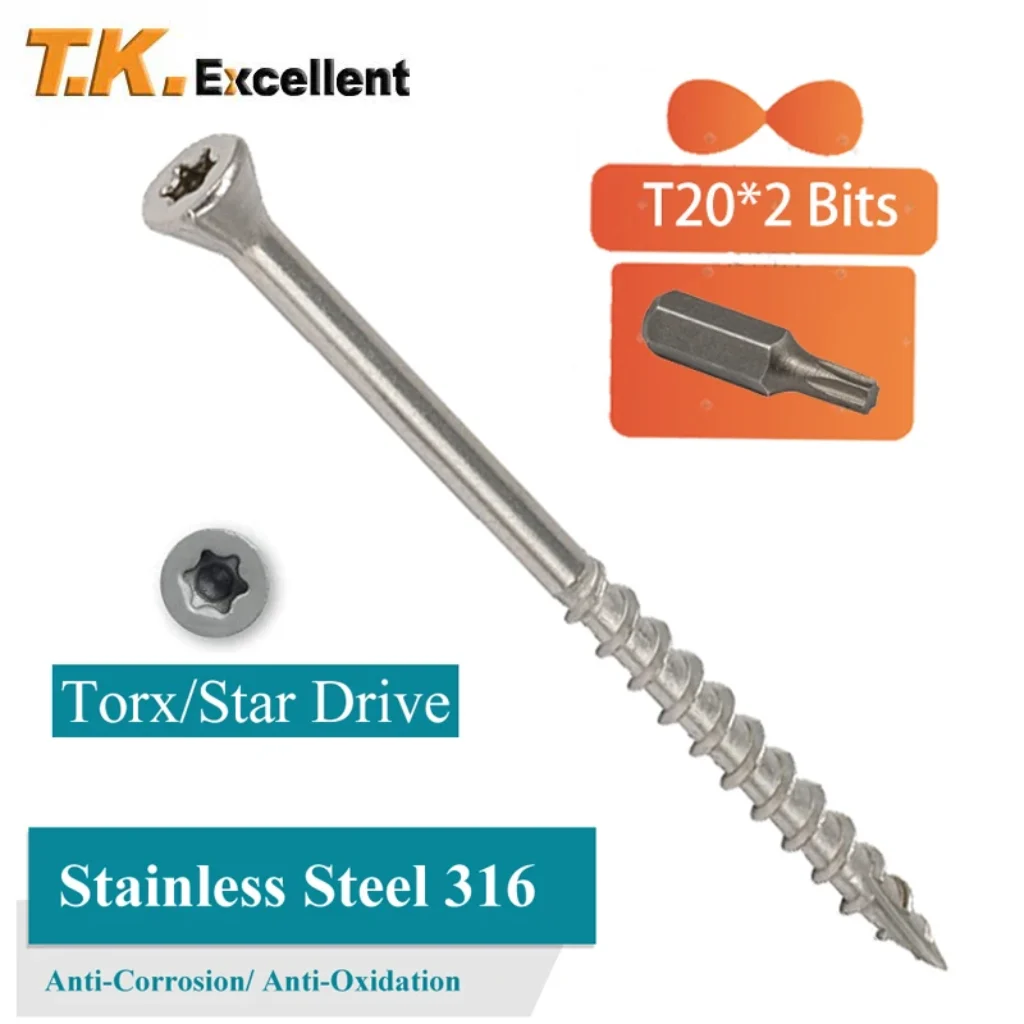 Stainless Steel Torx Wood Screws, Marine Deck Screws, Rust Resistant 316, 45mm, 55mm, 75mm