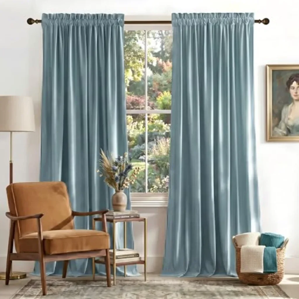 Stone Blue Room Darkening Curtains for Girls’ Bedroom 2 Panels, 5inch Wide x 96inch Long,Light Blue Thermal Insulated Drapes fo