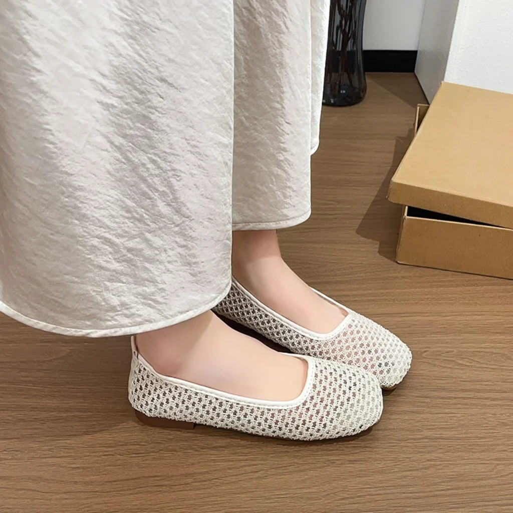 Summer Casual Hollow Woven Flat Shoes Women, Mesh