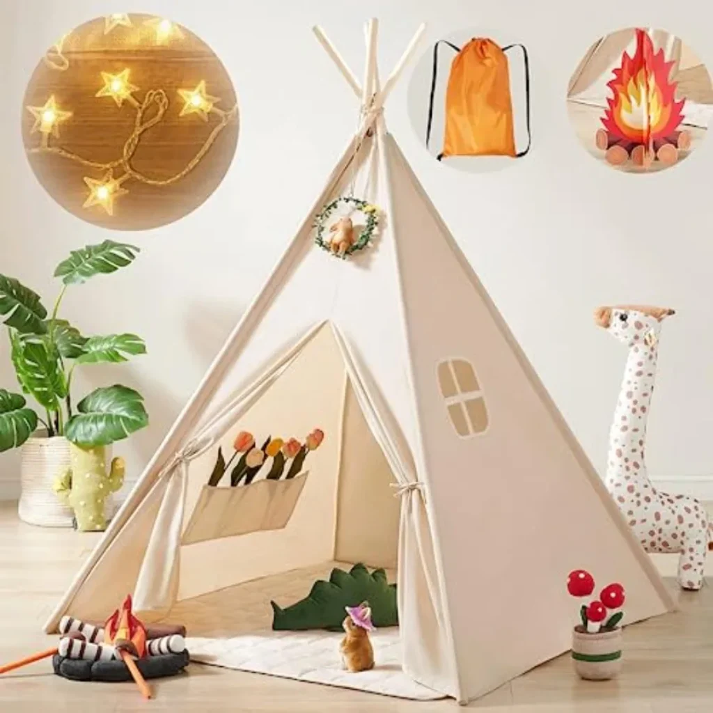 Tiny Land Teepee Tent for with Star Lights, Foldable Play Tent for Girls and Boys, Washable Indoor Toddler Tent, Cozy Warm Read