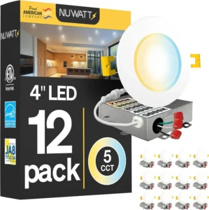 Ultra-Thin 4″ LED Recessed Lighting 5CCT Selectable 2700K-5000K Dimmable 9W 630LM IC Rated ETL