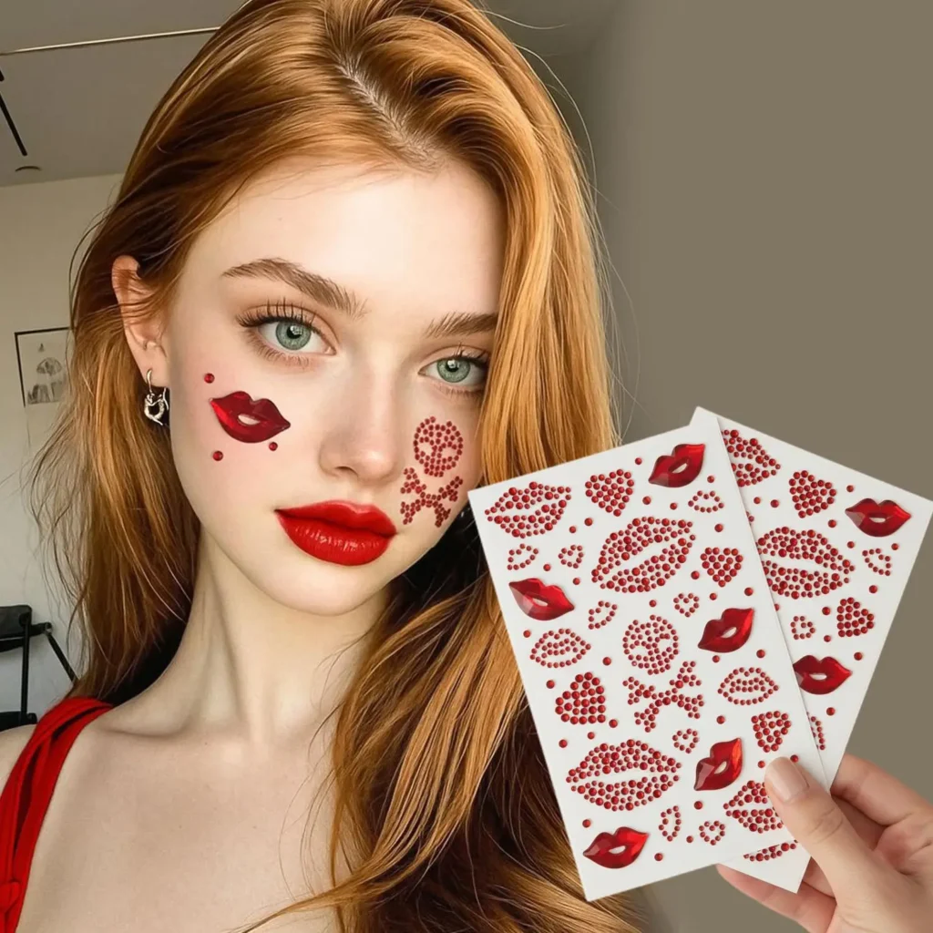 Valentine Crystal Lip Heart Face Gems Self Adhesive Pearl Diamond Rhinestone Stickers for Forehead Makeup Decoration