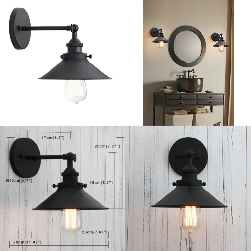 Vintage Industrial Metal Wall Sconce Lighting 180 Degree
