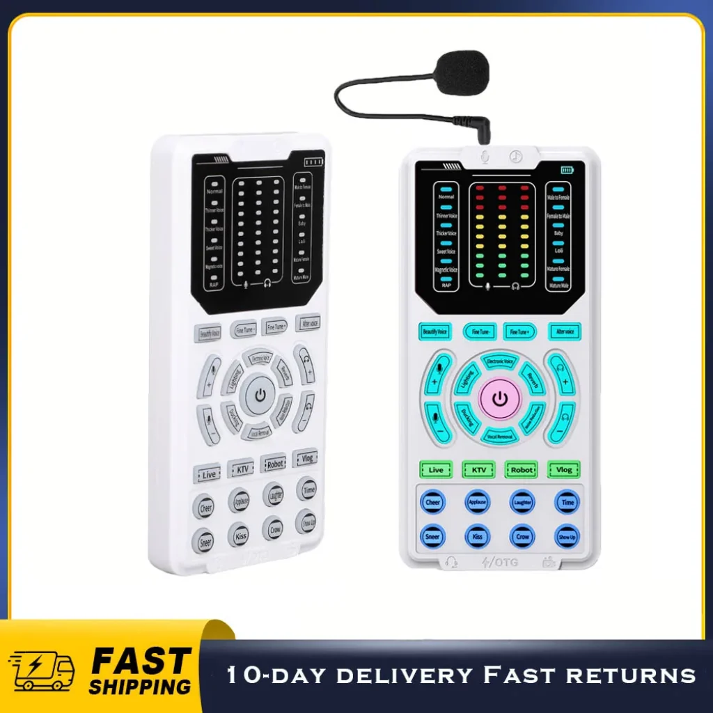 Voice Changer Portable Voice Changer Sound Card Set with Headphone Mic15 Voice Modes Noise Reduction for Phone/Computer/Xbox/PS5