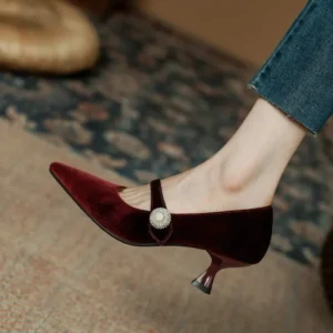 Wine Red Pointed Toe Mary Jane Shoes Women’s