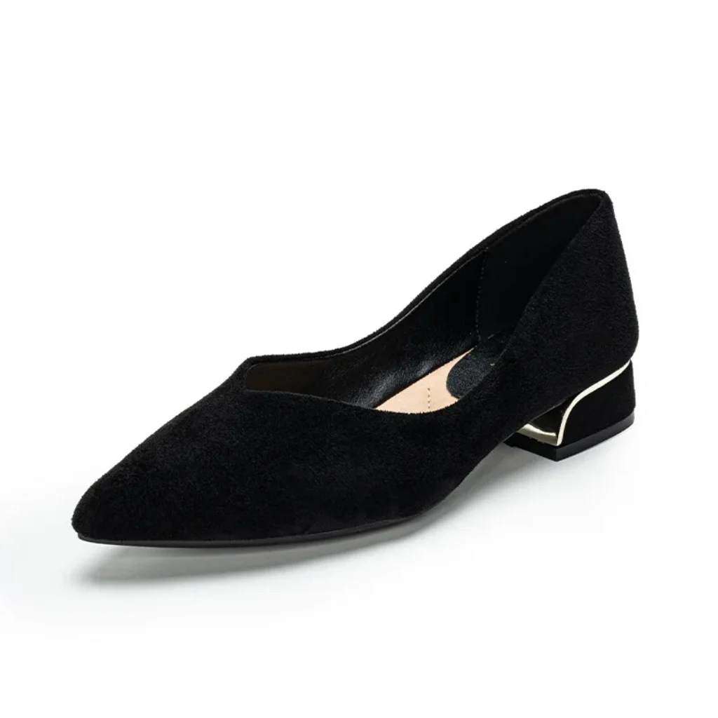 Women’s Pointed Toe Simple Chunky Heel Suede Leather