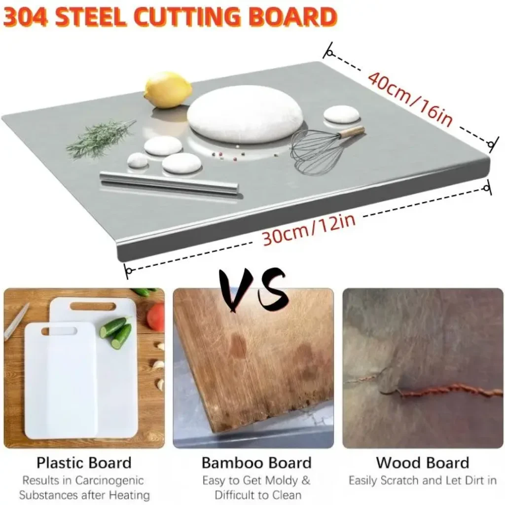 XXL 304 Stainless Steel Cutting Board  Anti-Slip & Mildew-Proof! No More Moldy Wooden Boards | Heavy-Duty & Food-Safe, Easy