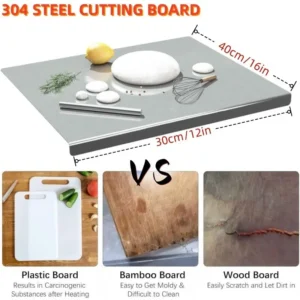 XXL 304 Stainless Steel Cutting Board  Anti-Slip & Mildew-Proof! No More Moldy Wooden Boards | Heavy-Duty & Food-Safe, Easy