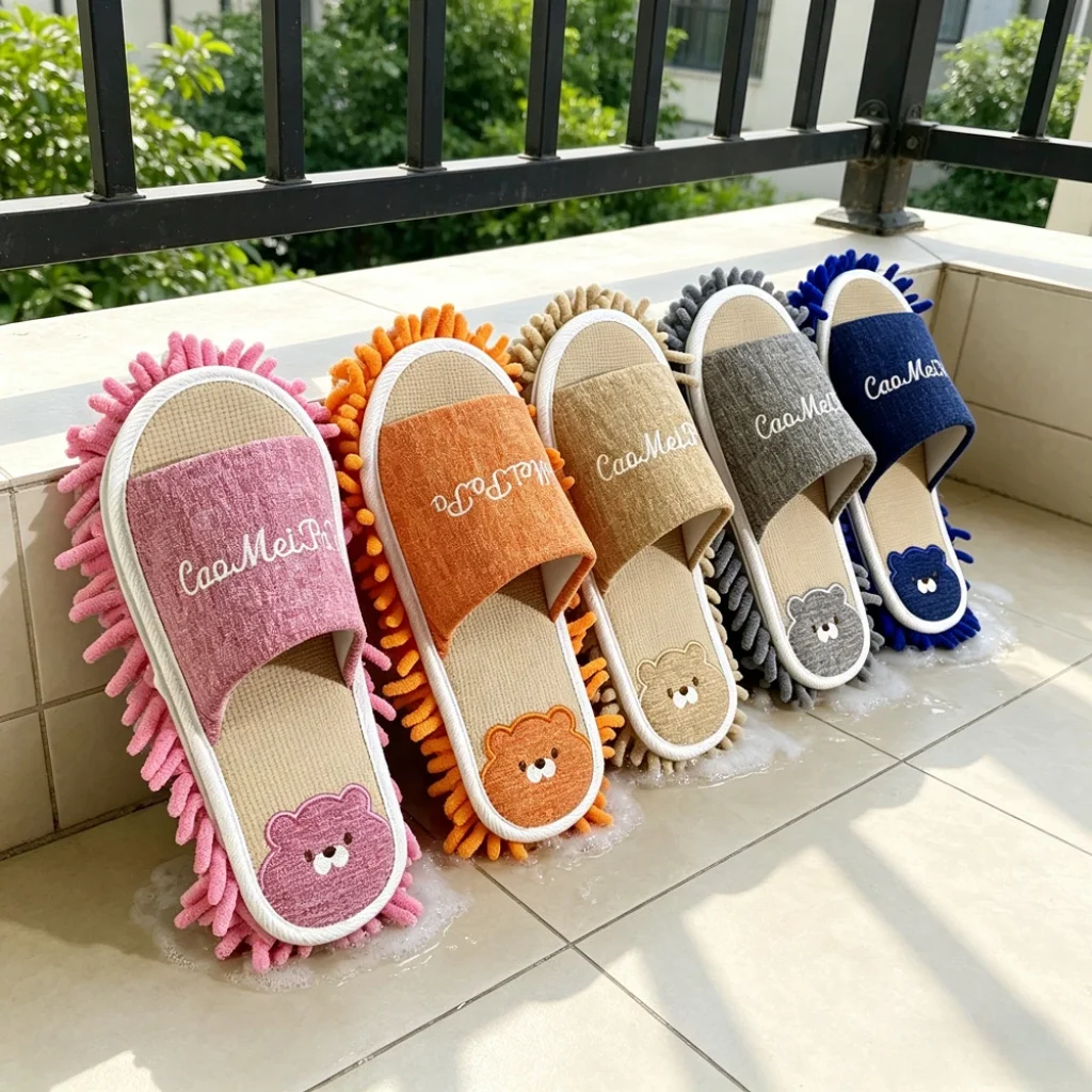 1 Pair Microfiber Cleaning Mop Slippers Washable Floor