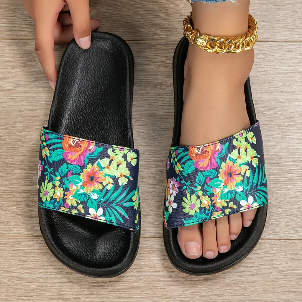 1 Pair Women’s Gardenia Flower Print Indoor Flat