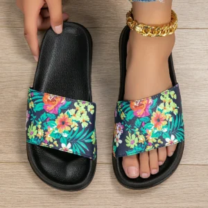1 Pair Women’s Gardenia Flower Print Indoor Flat